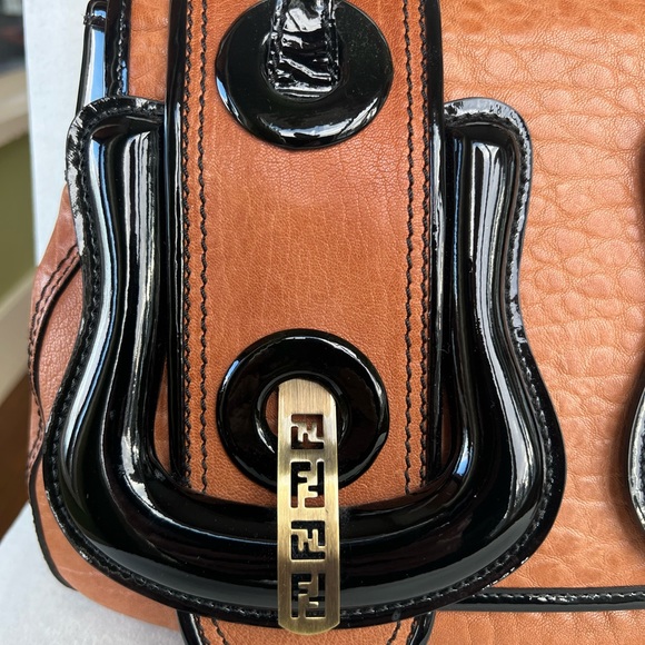 Fendi B Authentic Buckle Bag, Brown with Black Patent Leather - Picture 3 of 15